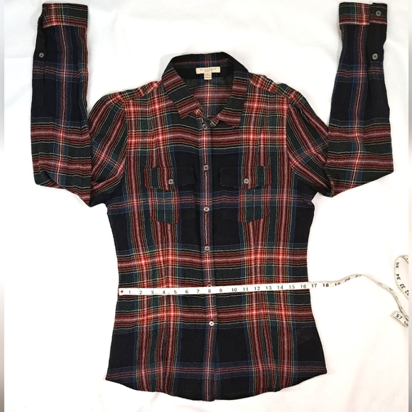 BURBERRY BRIT Tartan Plaid Long Sleeve Button Down Blouse - Picture 8 of 16
